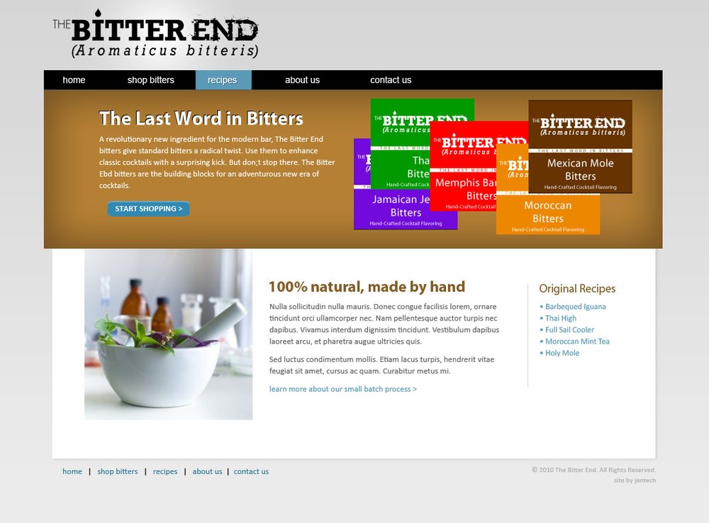 The Bitter End Bitters website design by Jentech
